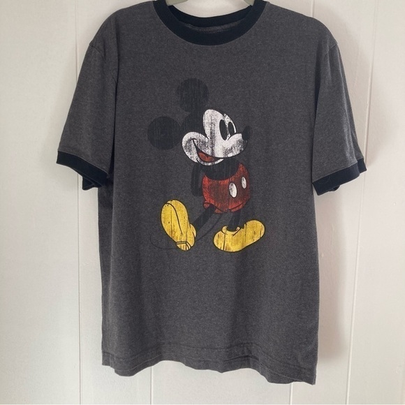 Disney Mens Mickey Mouse Distressed Graphic Wash Gray Shirt Med - Picture 3 of 6